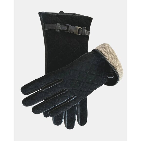 IL PASSO 100% Sheep Leather Black Quilted Gloves W/ Buckle Wool Blend Lining - Picture 1 of 9